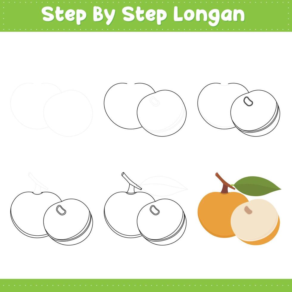 Step By Step Drawing Lime For Kids. Longan Food Drawing Tutorial On How To Draw. illustration vector