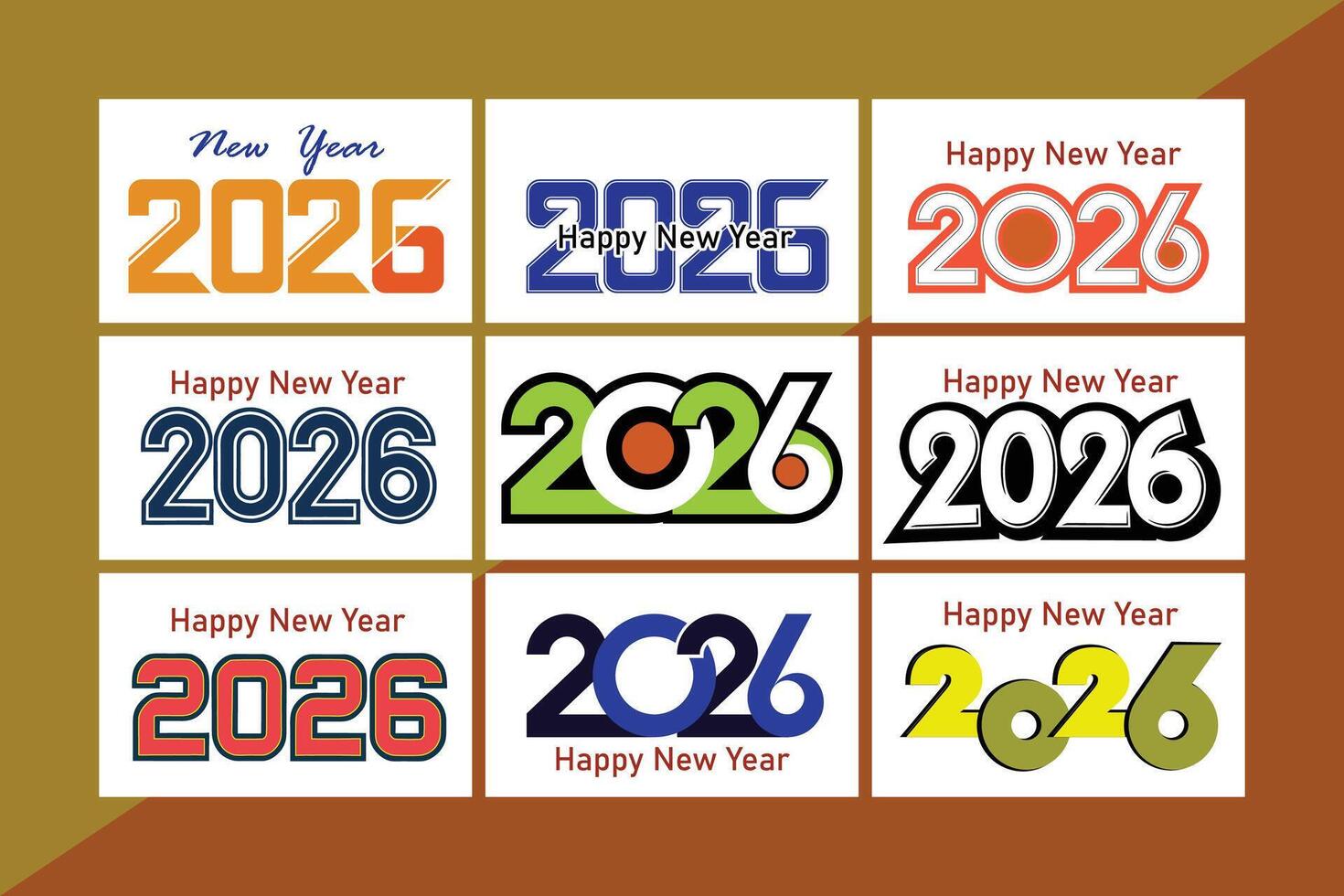 2026 New Year Typography Design Set vector