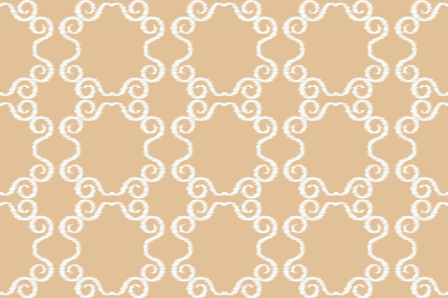 Ikat style decoration of brown cream background motif geometric fabric pattern textile. vector