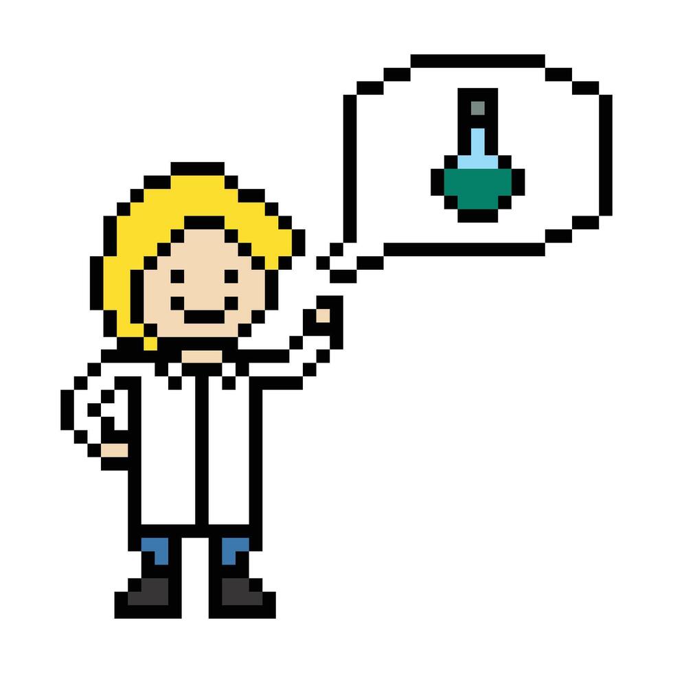 Decoration scientist science man male medicine lab smart show 8bit professor game. vector