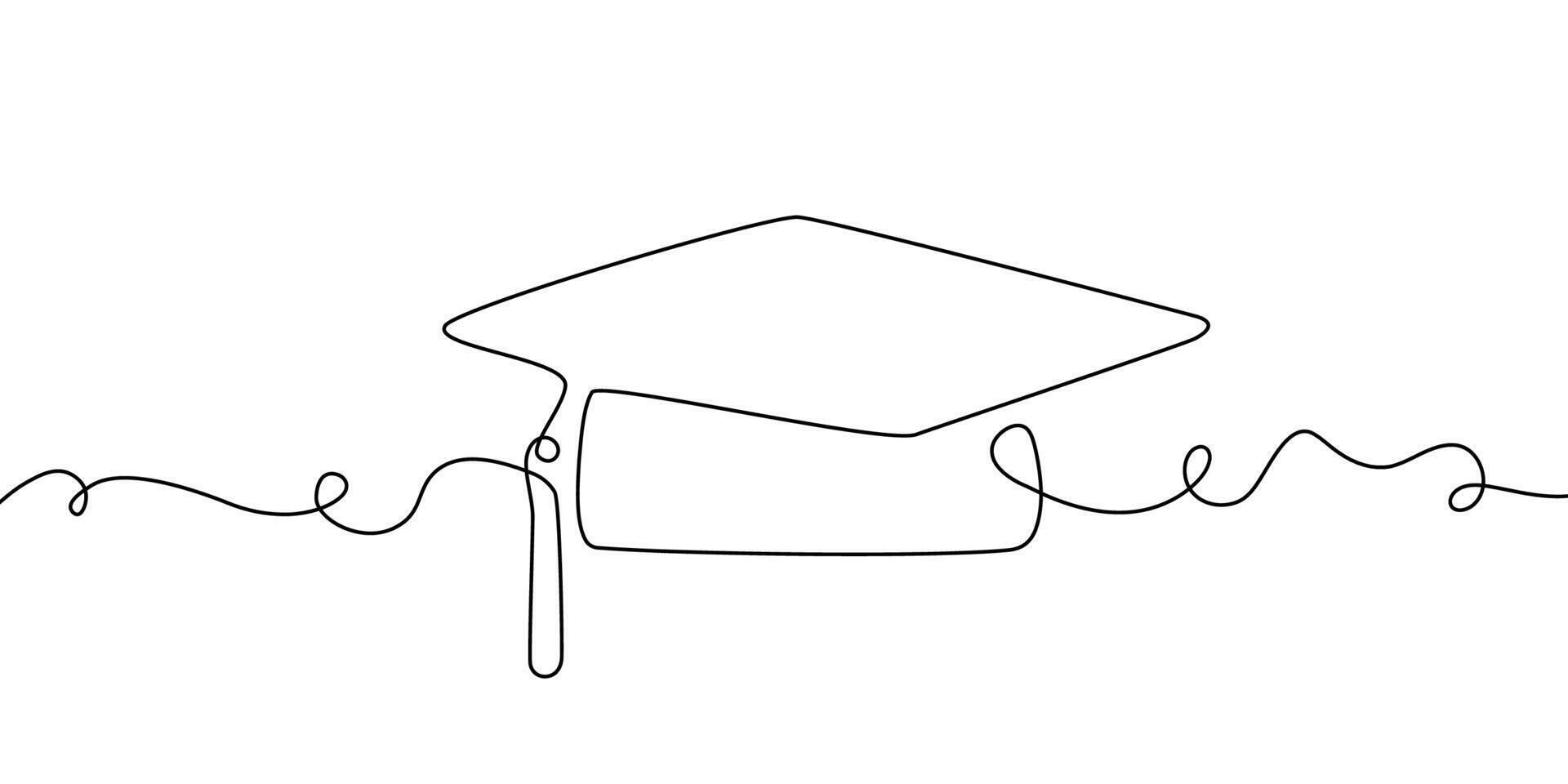 Hat cap line education university study continuous icon illustration college student. Cap hat school outline one hand linear book certificate graduate silhouette academy tassel degree grad day. vector