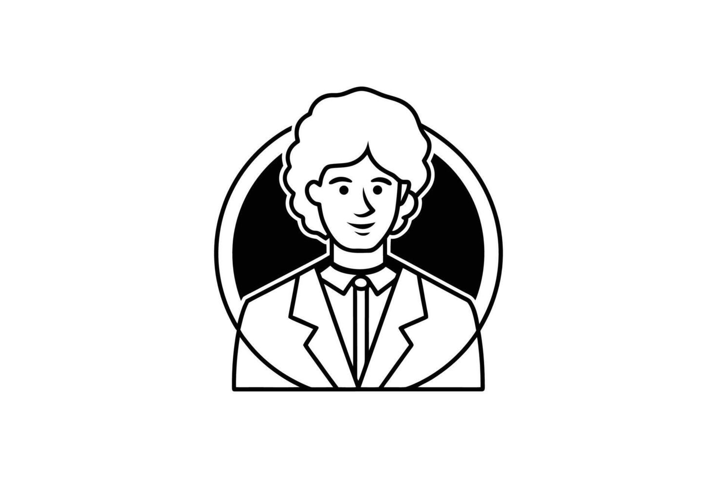 Professional Woman in Suit Portrait with Circular Background Minimalist Line Art Style Silhouette minimalist line art illustration woman suit presented striking vector