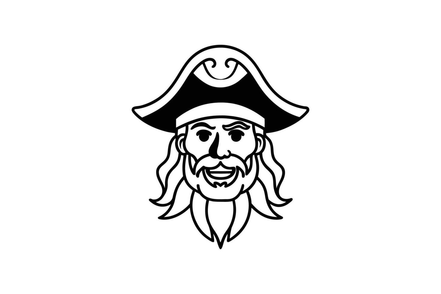 Bold Pirate Captain Illustration with Detailed Beard and Tricorne Hat Presented in a Striking Silhouette pirate captain illustration silhouette style featuring vector