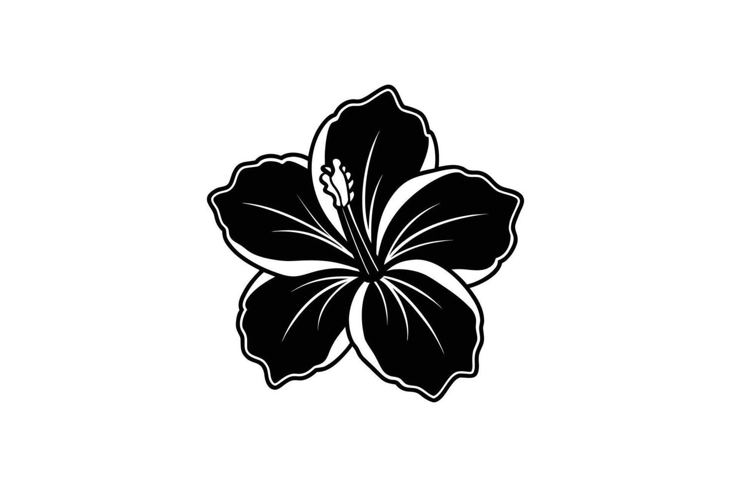 Elegant Hibiscus Flower Illustration with Detailed Petals and Stamen in Black and White Silhouette Style Isolated on a White Background silhouette vector