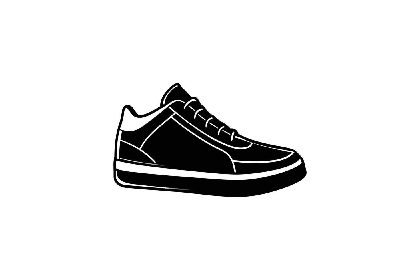 A Stylish Black and White Sneaker Illustration Modern Footwear Design with Laces and a Thick Sole for Fashionable Athletic or Casual vector