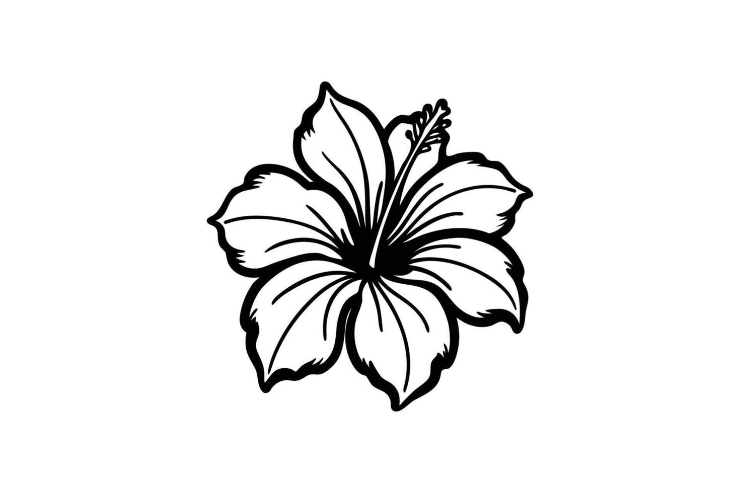 Elegant Hibiscus Flower Illustration with Detailed Petals and Stamen Presented in a Clean Black and White Silhouette Style silhouette hibiscus flower vector