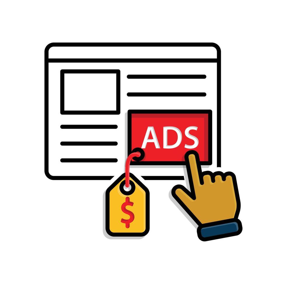Marketing icon. Marketing advertising. Web with ads and signature symbols. Branding, strategy, digital. mixed design style. vector