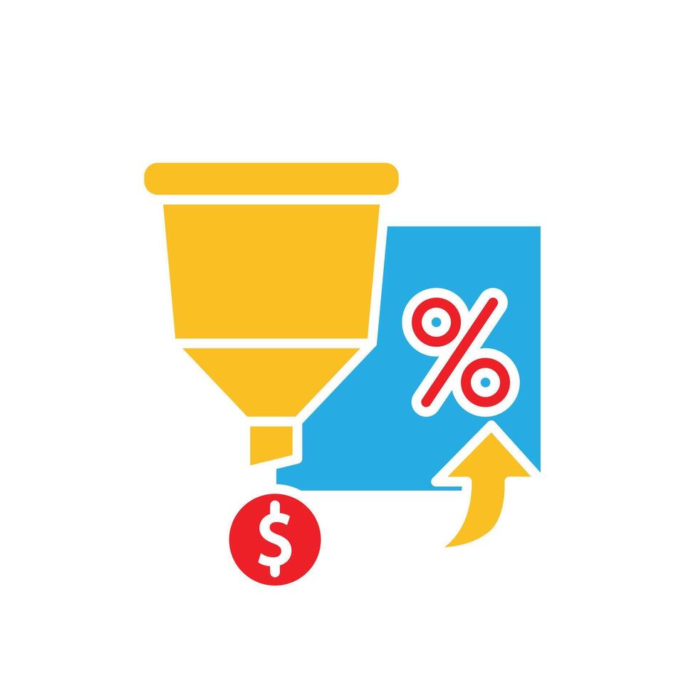 Marketing icon. Conversion Rate Optimization. Marketing funnel arrow rising from percentage. Branding, strategy, digital. flat design style. vector