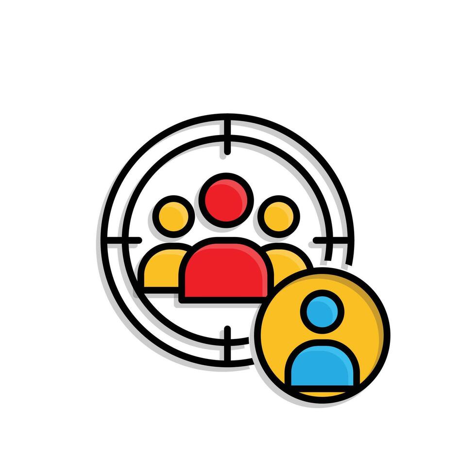 Marketing icon. Target Audience. Silhouette of a person in a target circle. Branding, strategy, digital. Mixed design style. vector