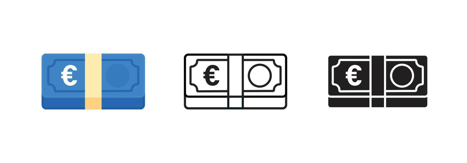 Euro Money Icon Set Flat Banknote Style vector