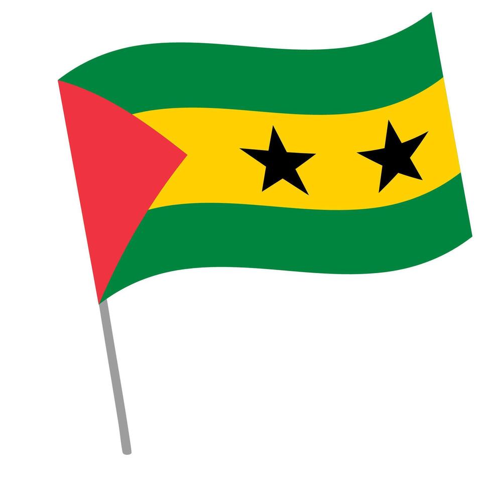 Sao Tome and Principe national flag flutters with flagpole vector