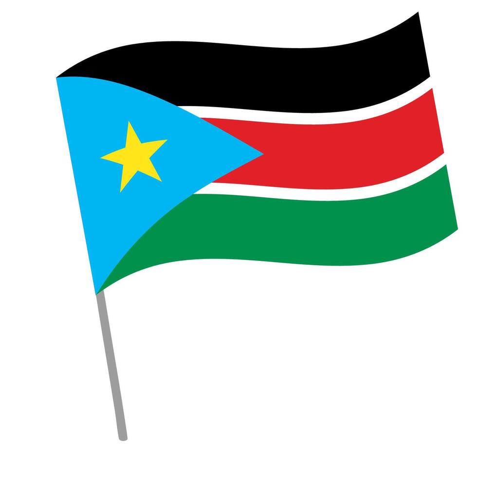 South Sudan national flag flutters with flagpole vector