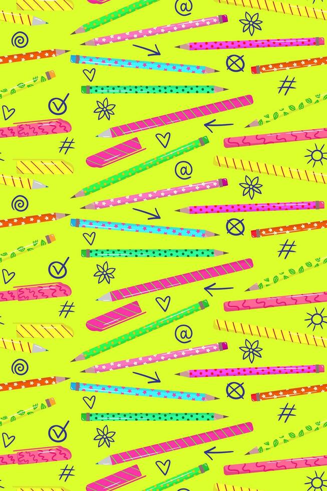 vibrant playful art poster design featuring a whimsical array of colored pencils perfect for kids stationery and education themes vector
