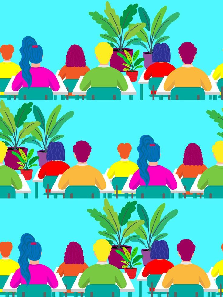 Classroom with students and plants vector