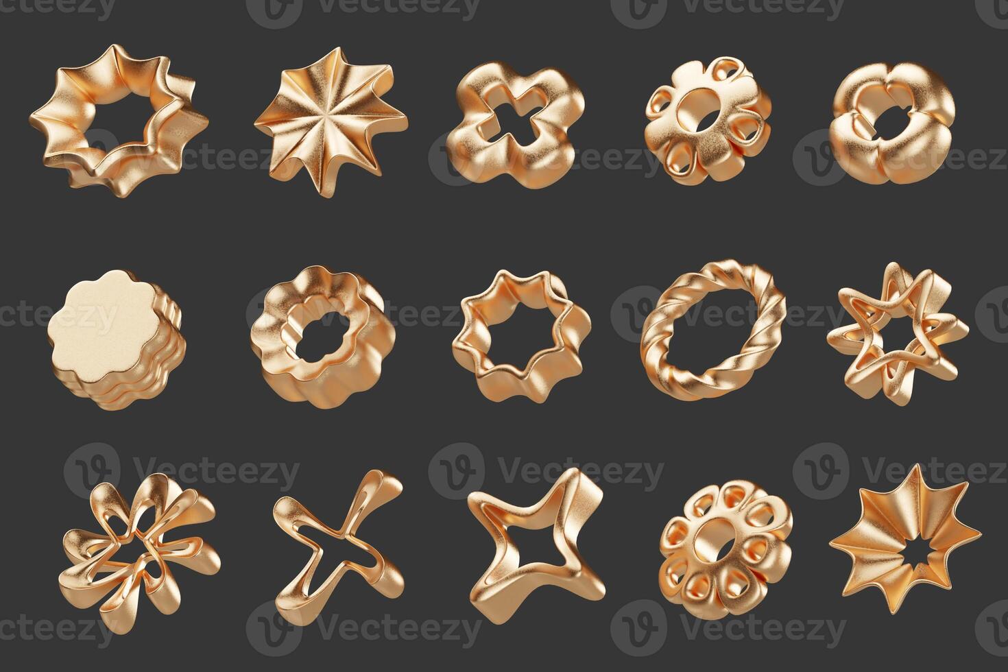 Gold object geometry collection set isolated background 3d rendering photo