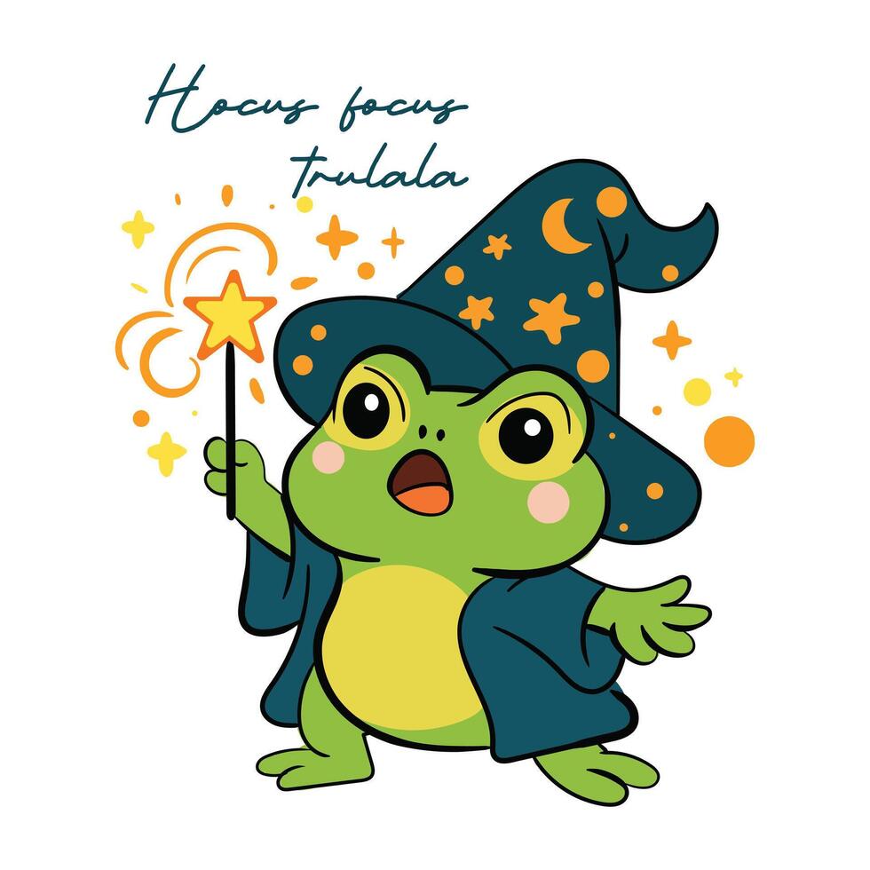 Hocus Focus Trulala Cute green frog look like witch vector
