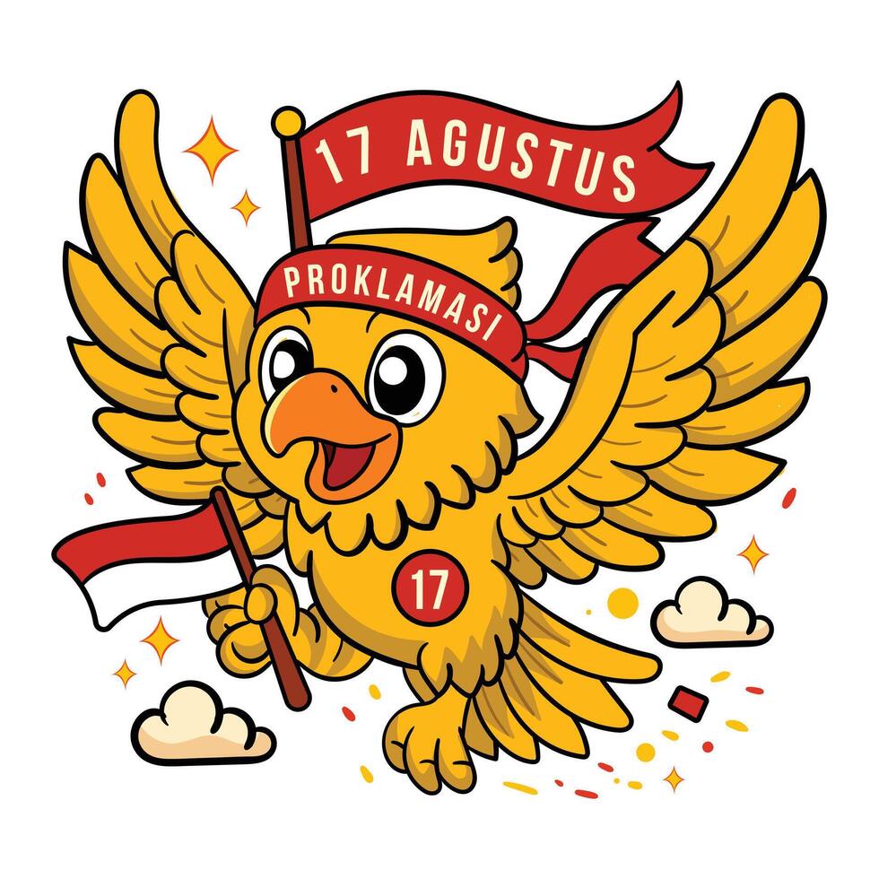 Independence Day 17 Agustus 1945 Garuda Holding Red and White Flag Proudly Icon Style vector