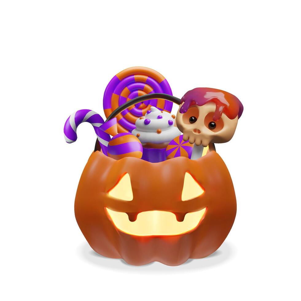 Halloween candy pumpkin with spooky treats vector