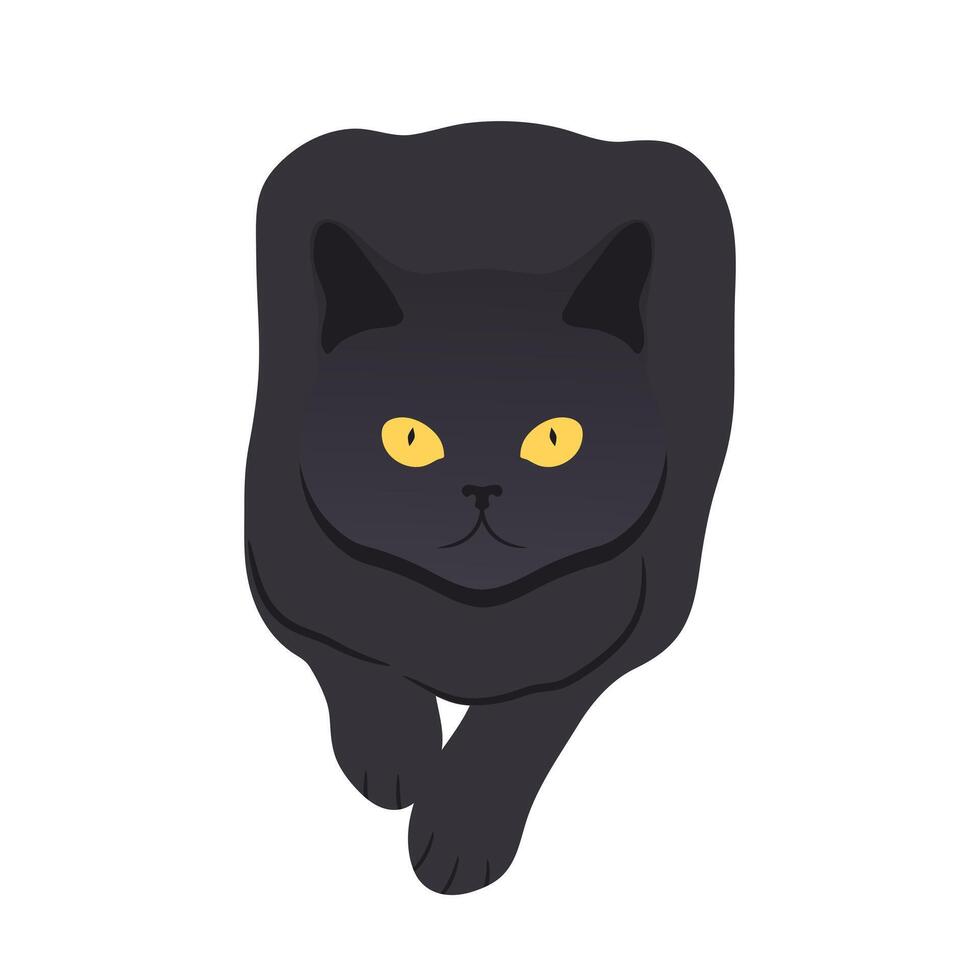 Black cat with yellow eyes sits in a loaf of bread pose vector