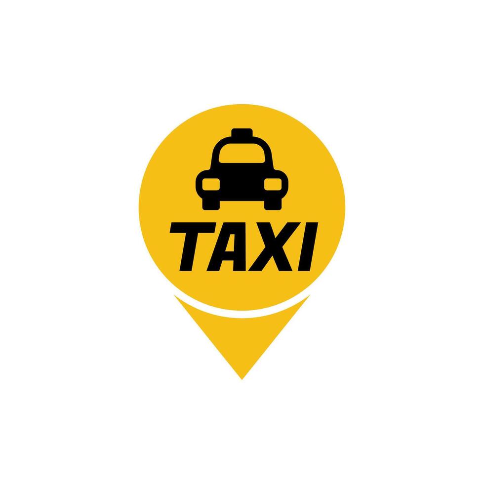 A yellow taxi icon with a black arrow pointing to it vector