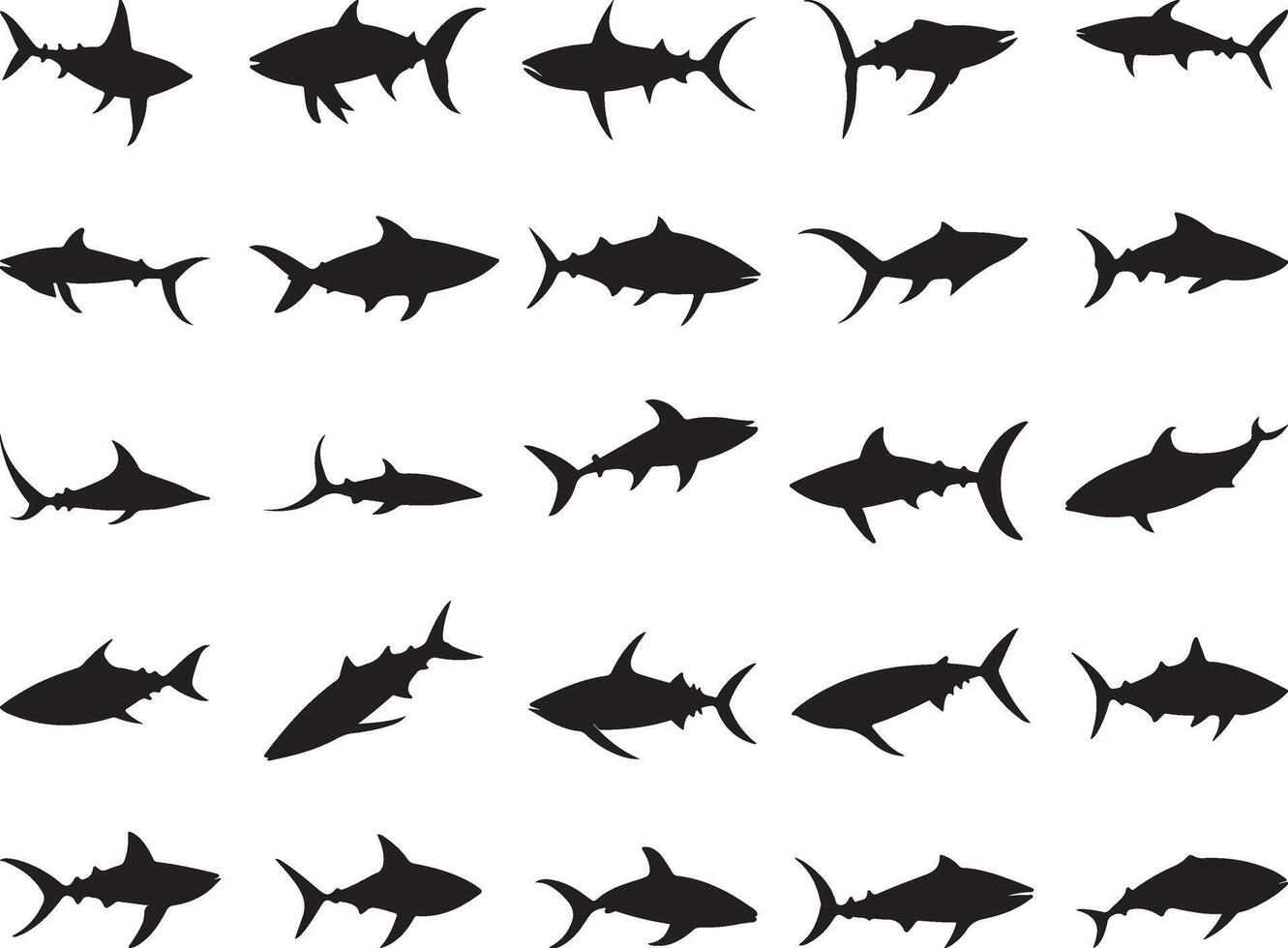 Diverse Collection of Shark and Tuna Fish Silhouettes vector
