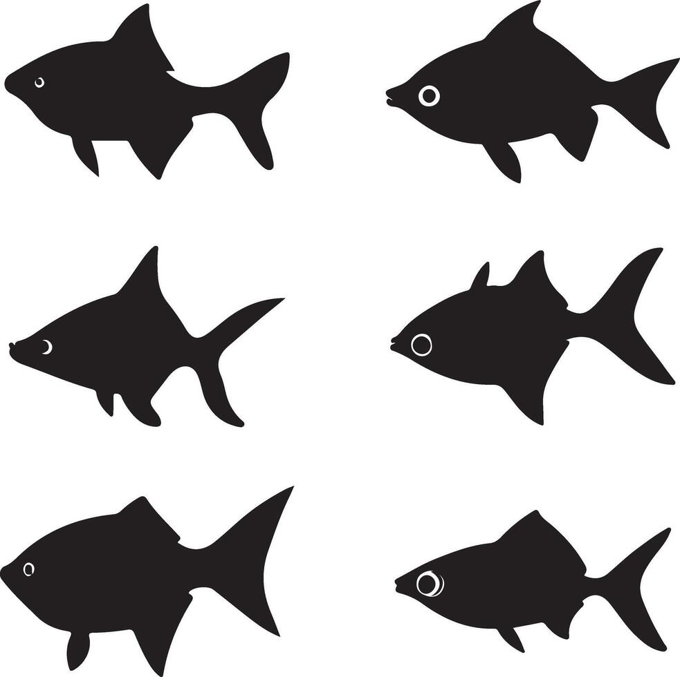 Six Different Fish Silhouettes Against a White Background vector