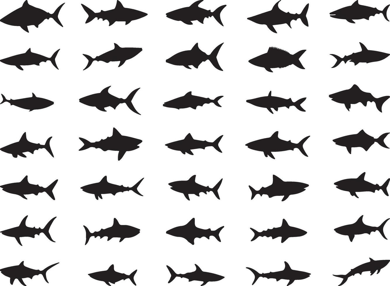 Variety of Shark and Fish Silhouettes vector