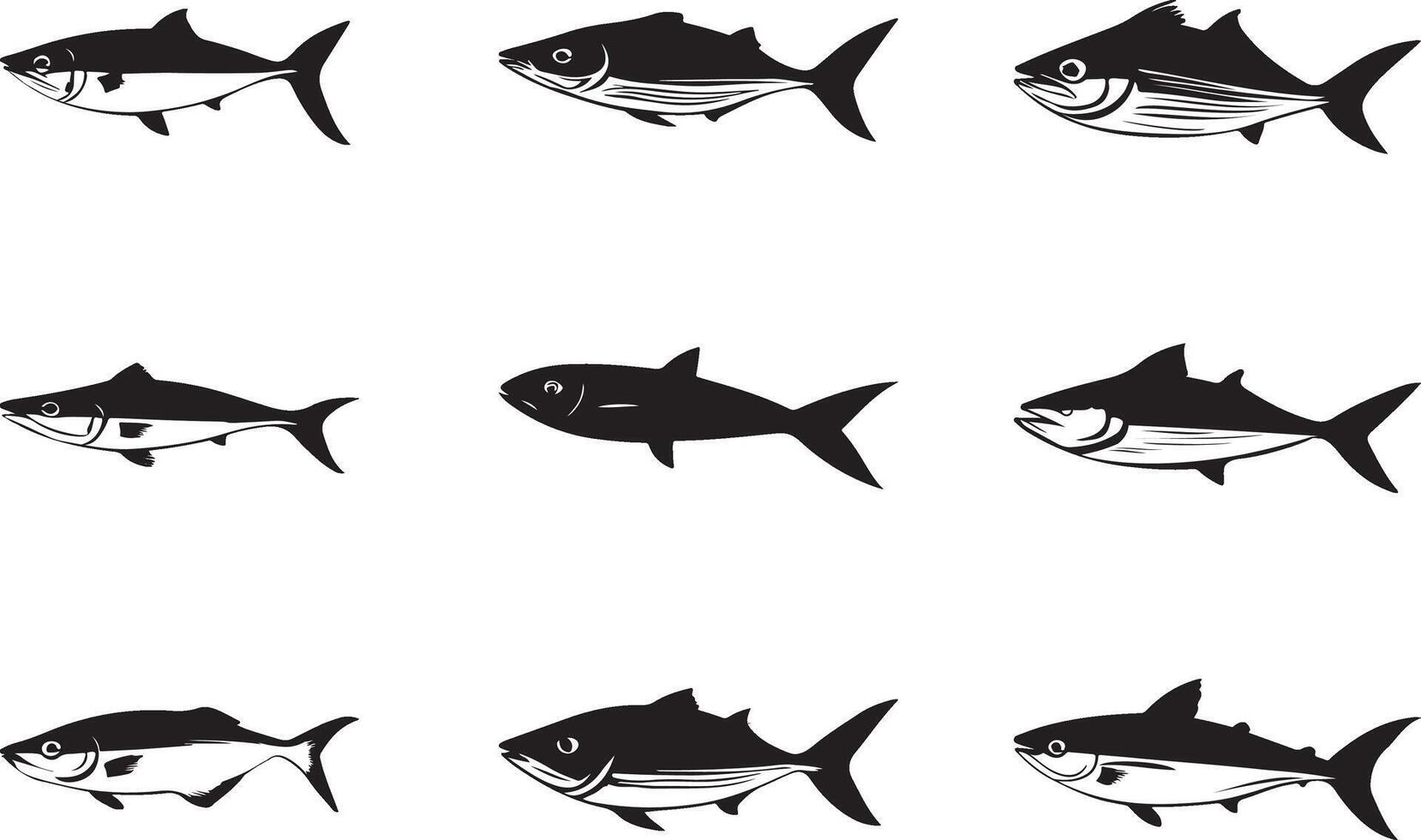 Illustration of Various Fish Silhouettes vector