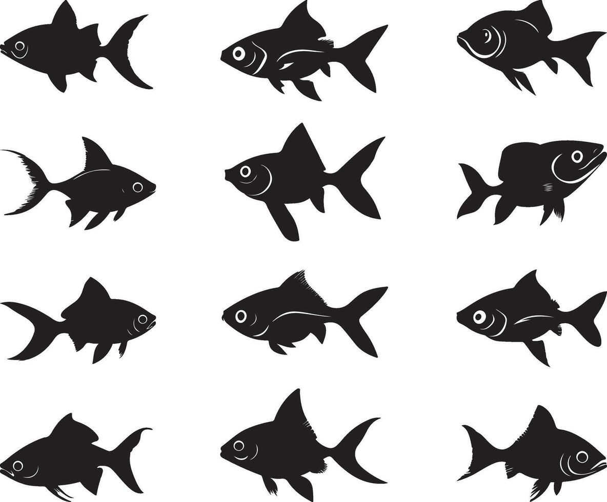 Diverse Fish Silhouettes for Design or Illustration vector