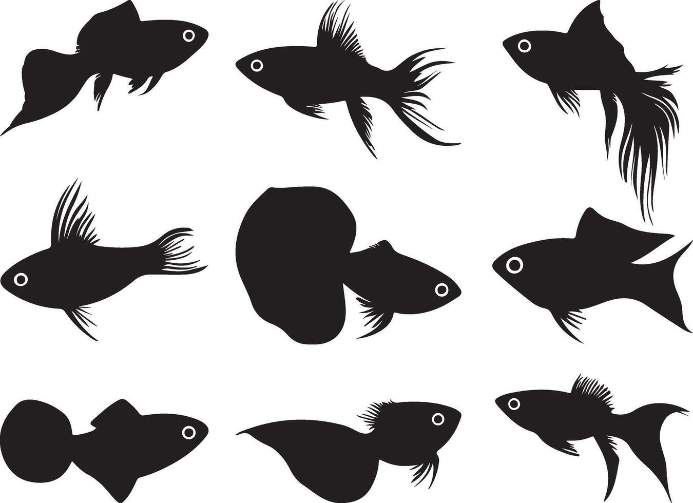 Silhouettes of Various Betta Fish in Different Poses vector