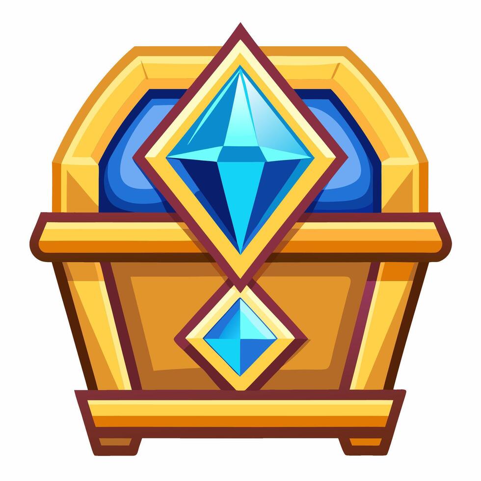 Golden Treasure Chest with Shining Blue Gemstones Vibrant Gaming Icon Design vector