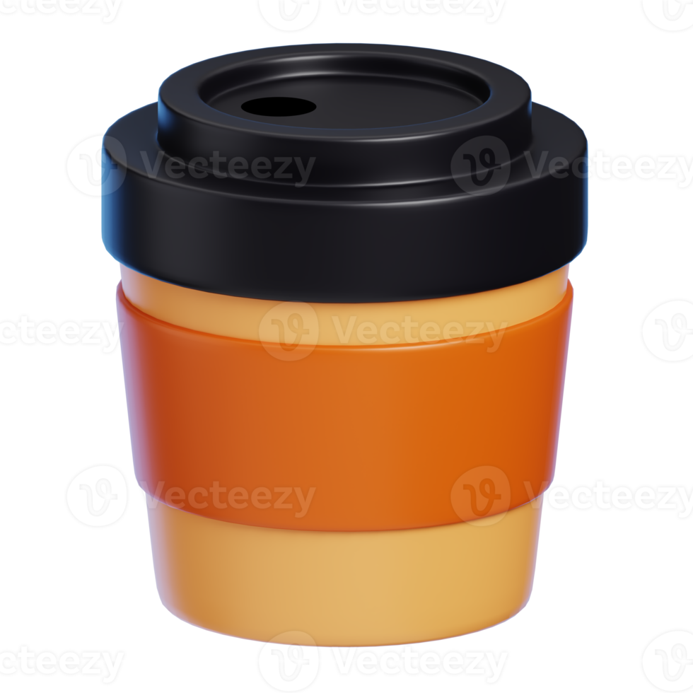 Disposable Paper Coffee Cups with Black Lid Isolated. Cartoon Style Junk Food and Drink Icon Concept. 3D Rendering. png