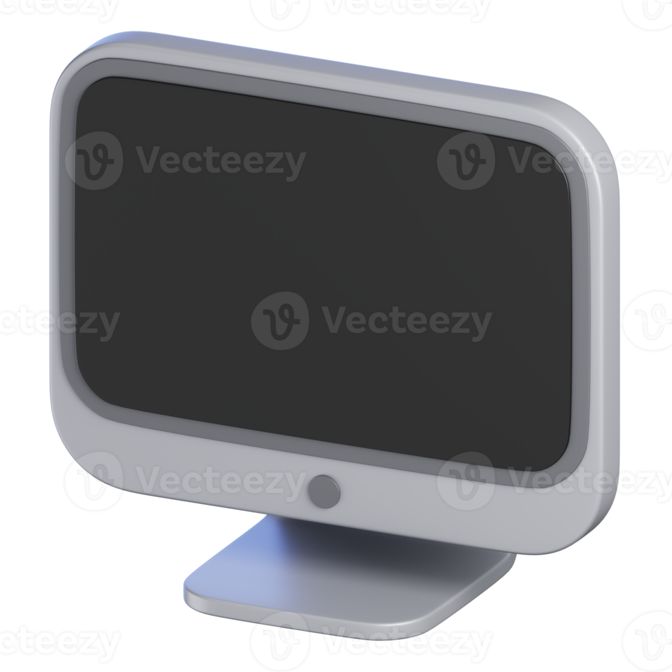Computer PC Monitor Isolated. Cartoon Style Office Electronic Equipment Icon Concept. 3D Rendered Illustration. png