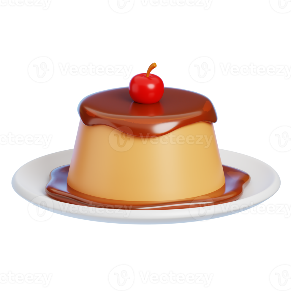 Pudding Topped with Cherry Isolated. Cartoon Style Junk Food and Dessert Icon Concept. 3D Rendering. png