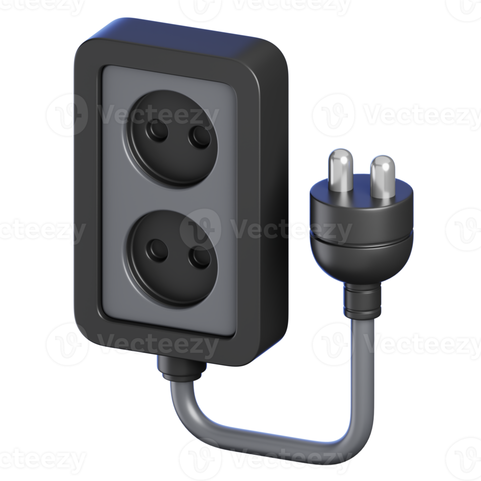 Electrical Power Strip and Plug Isolated. Cartoon Style Electric Home Appliances Icon Concept. 3D Rendered Illustration. png