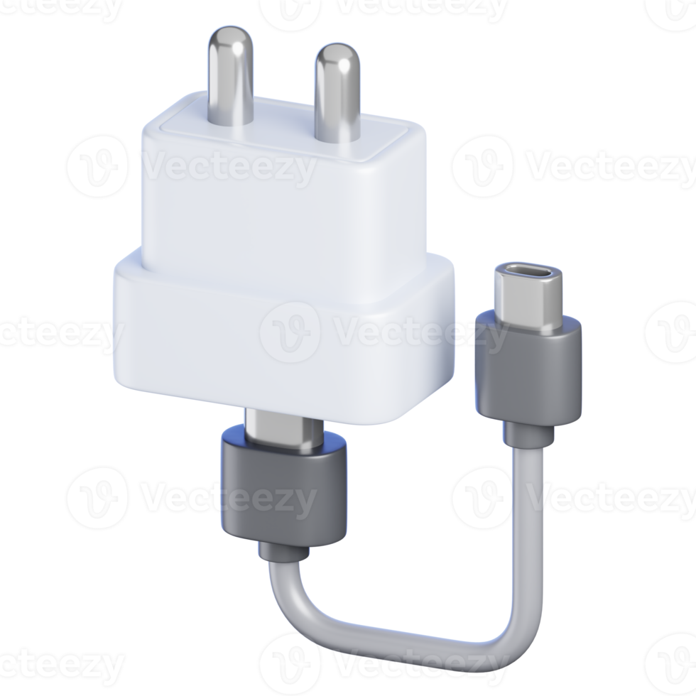 Mobile Charging USB Cabel Isolated. Cartoon Style Office Electronic Equipment Icon Concept. 3D Rendered Illustration. png