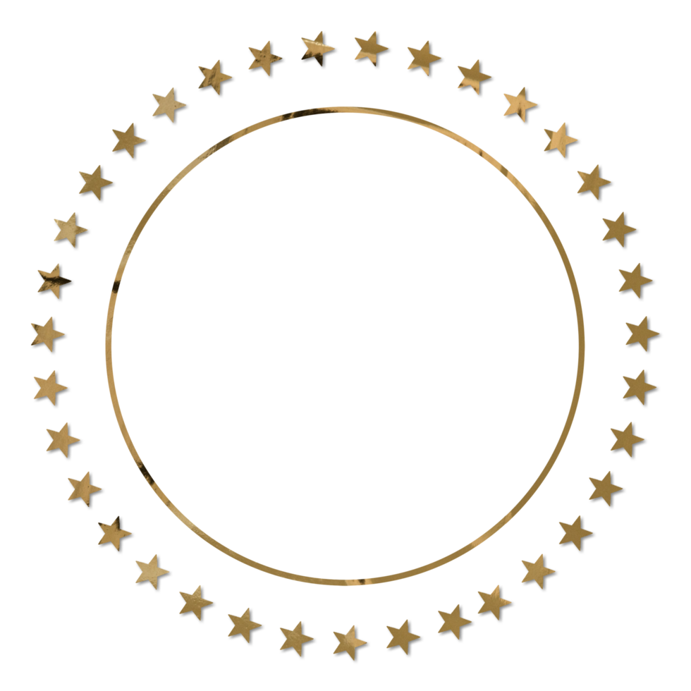 Golden circle frame with stars on Transparent background png