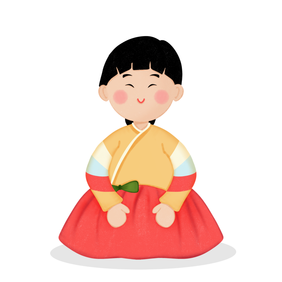 A cartoon girl in a traditional korean dress hanbok png