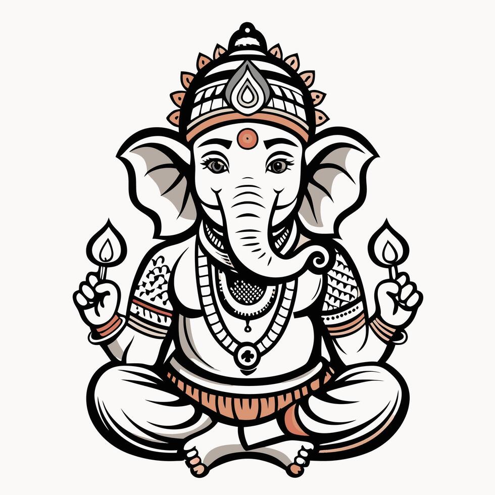 Intricate Line Art of Ganesha with Ornate Details and Cultural Symbolism vector