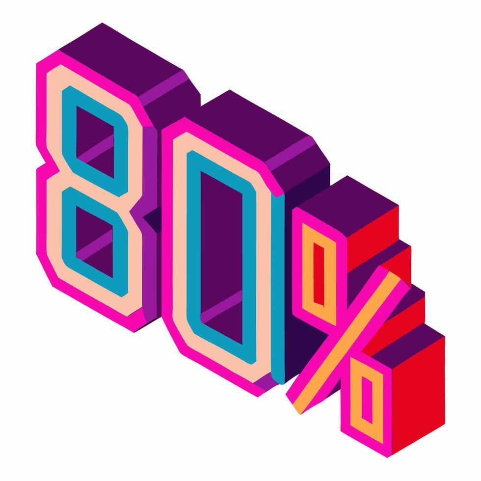 Colorful 80 Percent Discount Isometric Illustration for Marketing and Sales vector