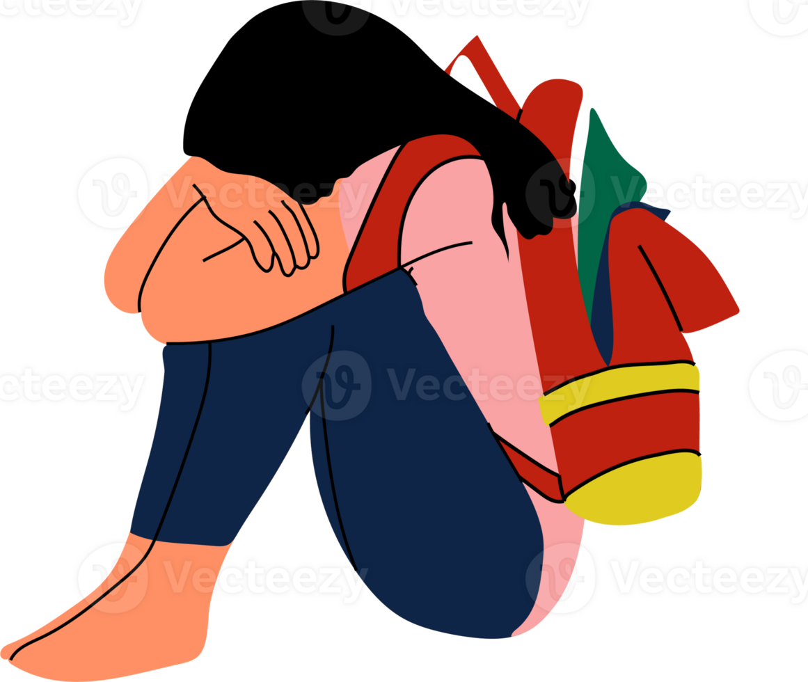 Sad Schoolchild Carrying a Backpack Conceptual Art on Childhood Depression png