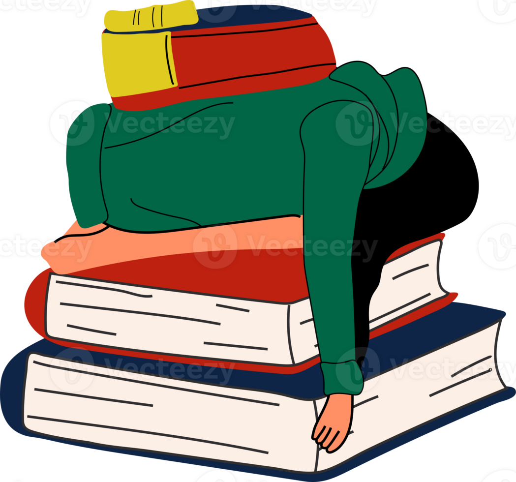 Overwhelmed Student Lying on Homework A Depiction of Childhood Stress png