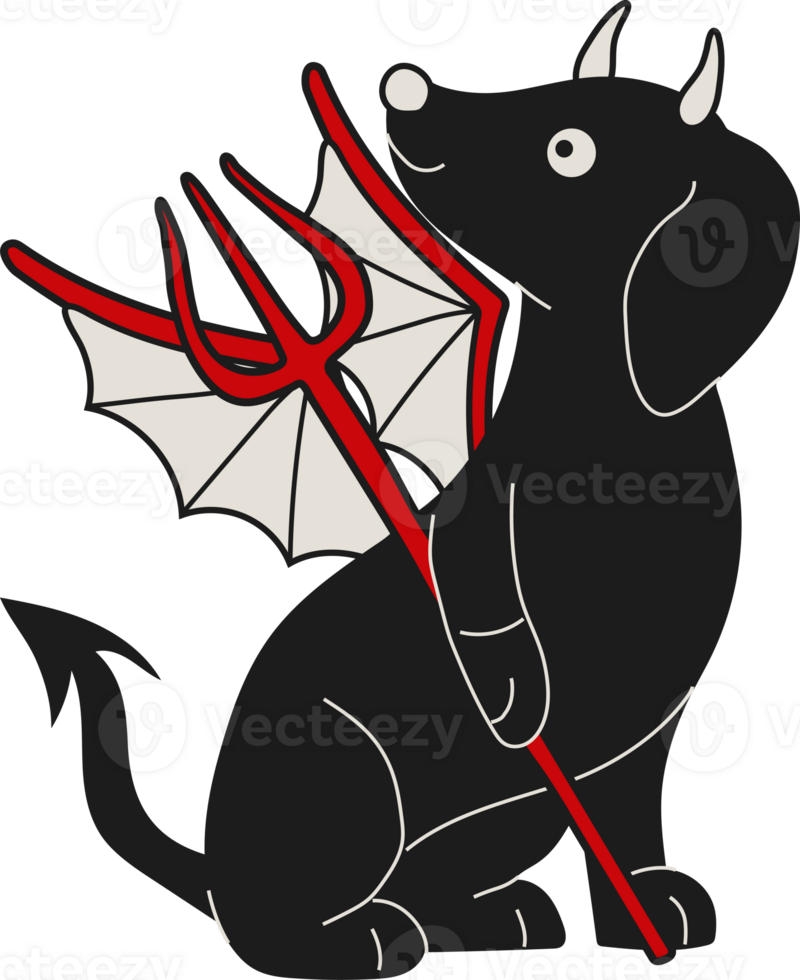 Cartoon Sausage Dog with Fiery Devil Horns and a Cheeky Grin png