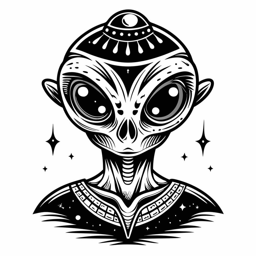 Futuristic Alien Illustration with Cosmic Pattern and Stars vector