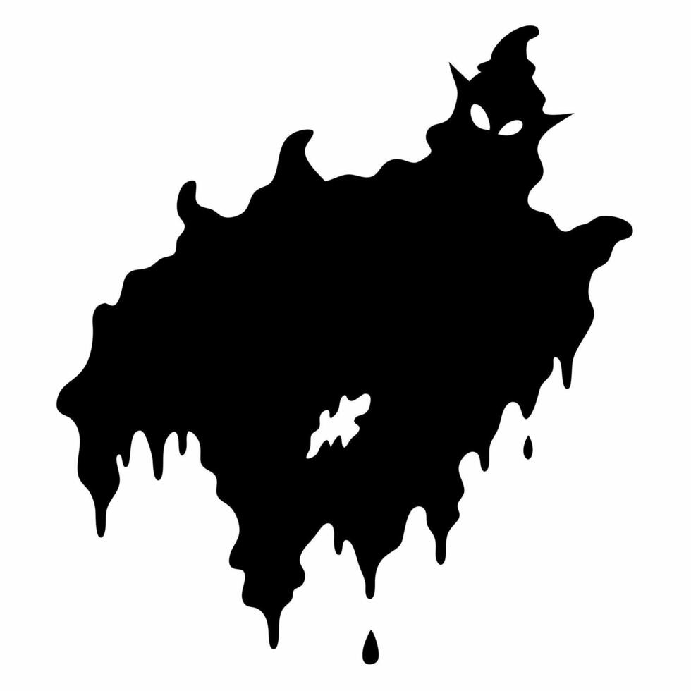 Mysterious Dripping Black Silhouette with Eyes Spooky Inkblot Design vector