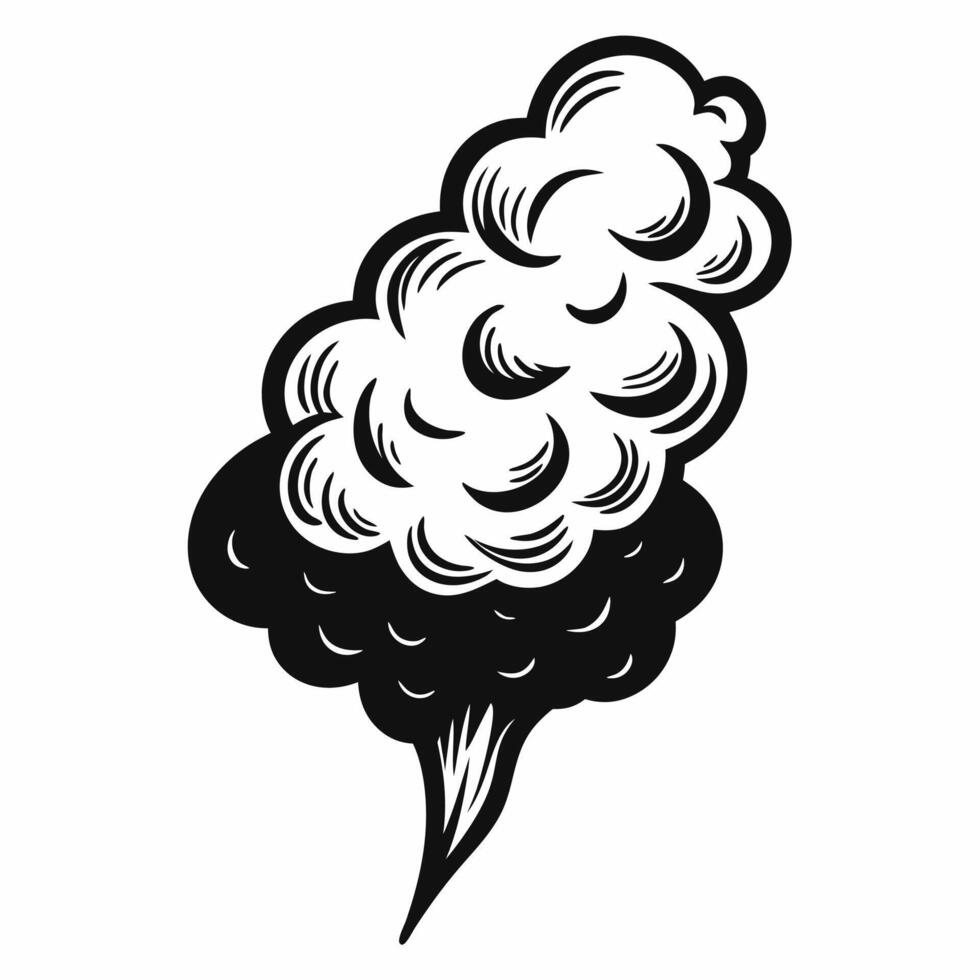 Monochrome Style Smoke Cloud Illustration with Vintage Aesthetic vector