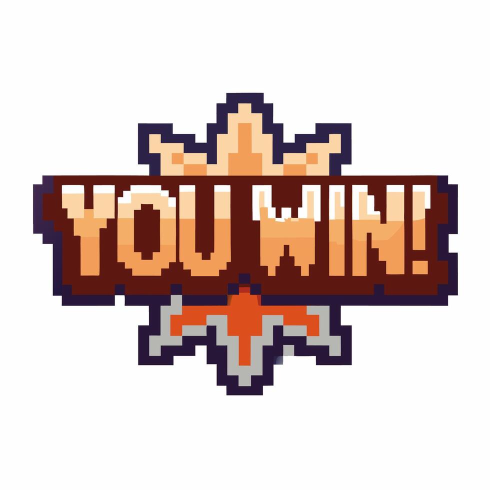 Retro pixel art you win banner colorful 8 bit victory message, gaming achievement, playful reward icon, nostalgic game vector