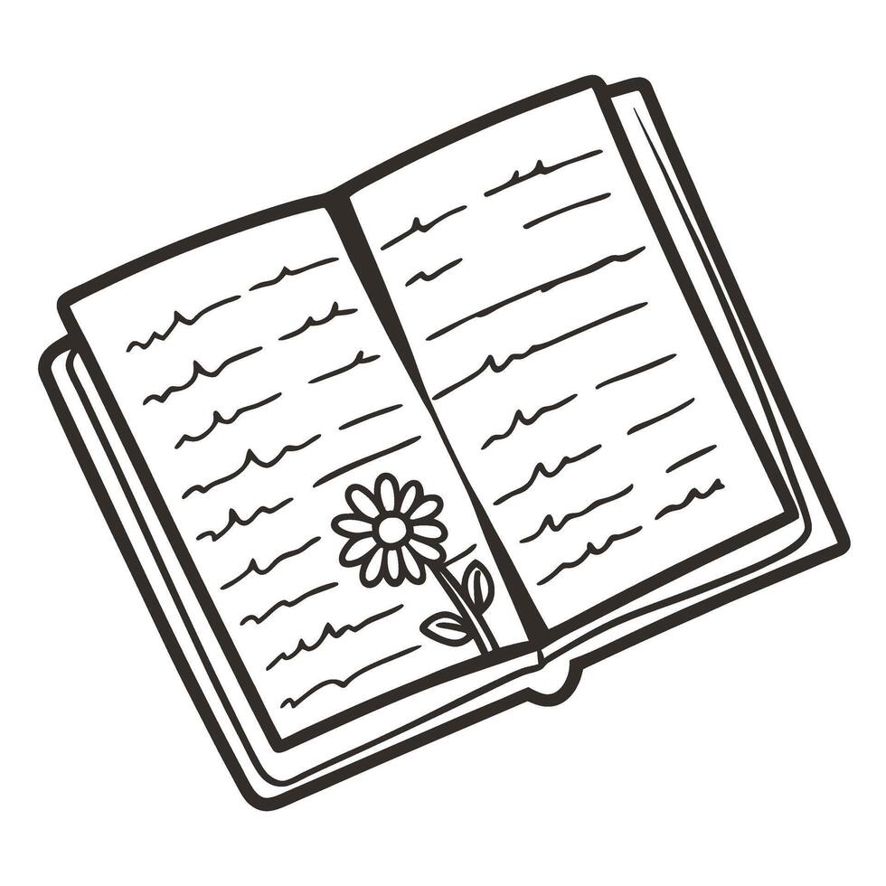 Open book with handwritten text and daisy flower nostalgic literature, personal diary, meaningful memories, journaling concept vector