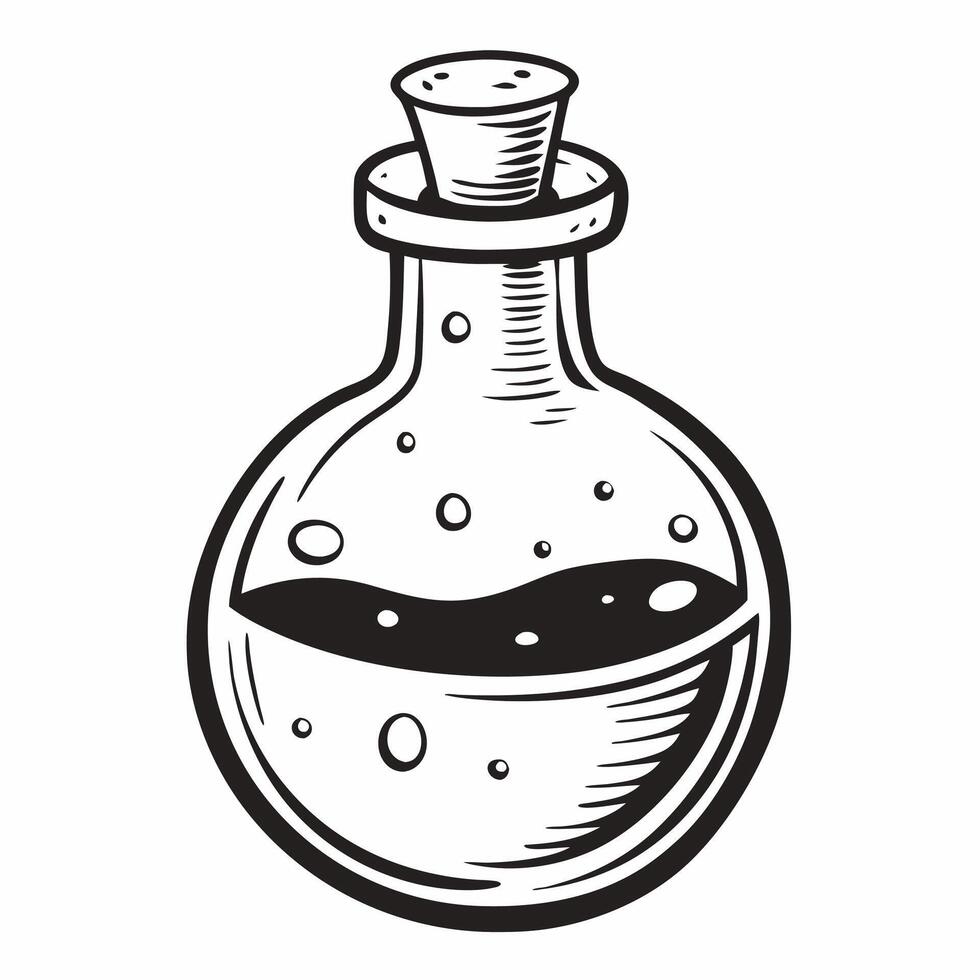 Vintage Hand Drawn Potion Bottle Illustration for Science and Alchemy Themes vector