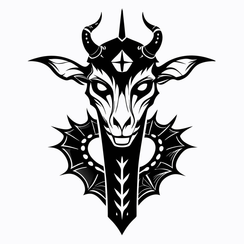 Intricate Gothic Goat Illustration with Horns and Wings vector